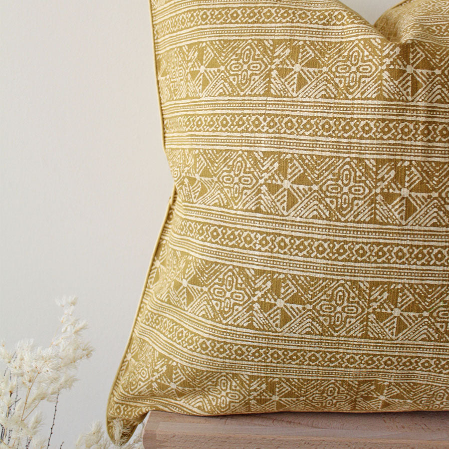 KD Spain — Kerala Gold Geometric Block Print Style Colorful Throw Pillow